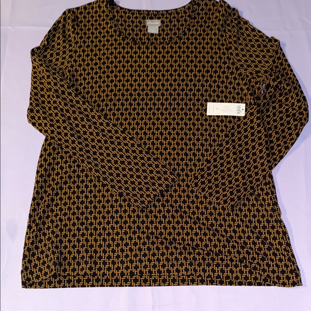 Chico's Black and Gold Geometric Blouse